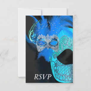 Bal masqué RSVP masques bleus turquoise et noirs