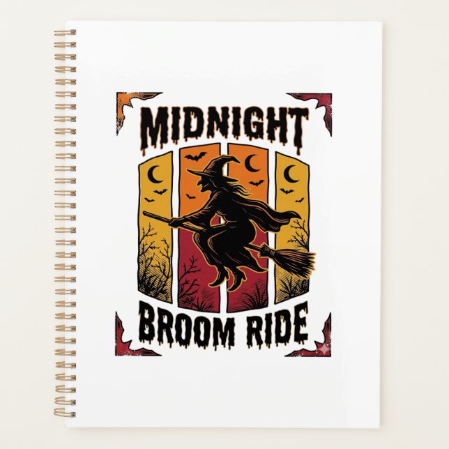 Balai de minuit vintage sorcière Halloween graphiq (Devant)