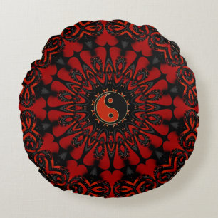 Balance rouge profonde (Yin Yang) Coussin rond / C