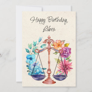 Balance Zodiac Aquarelle Carte Plat Anniversaire