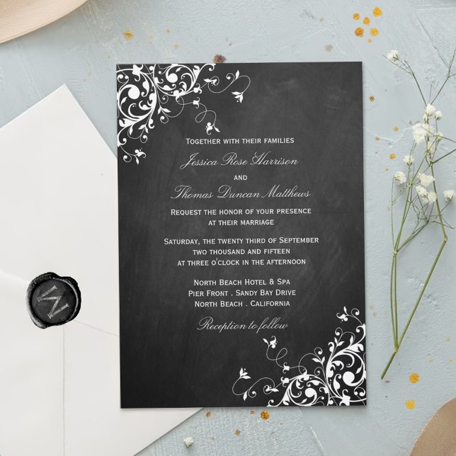 Balayades blanches sur les invitations de mariage  (Créateur téléchargé)