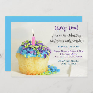 Balcon blanc bleu cupcake Anniversaire Invitation