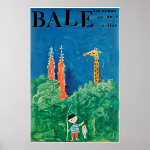 Bâle, bord du Rhin, Suisse, affiche d'Au de voyage