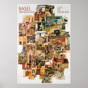 Bâle. Suisse, Ville des musées, Affiche de voyage