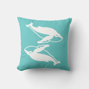 baleine aime baleines blanches sur coussin bleu tu