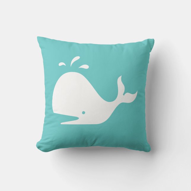 baleine blanche CARTOON sur coussin bleu turquoise (Recto)