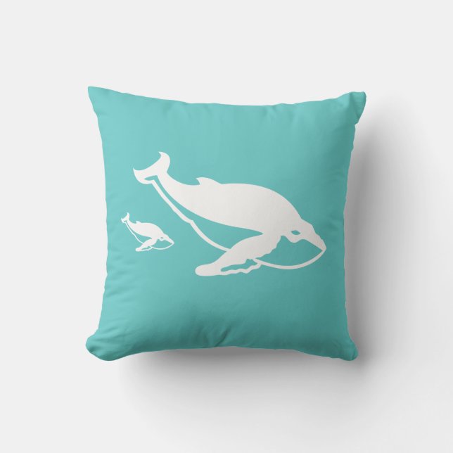 baleine blanche mère et bébé sur un oreiller bleu  (Recto)