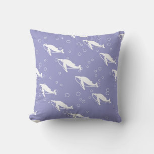 baleine blanche sur bleu violet coussin