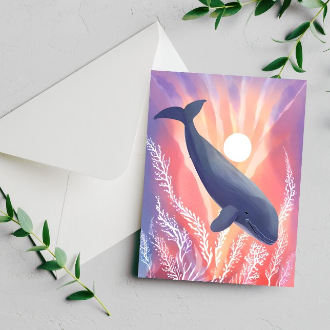 Baleine bleue | Carte d'animal aquarelle Teintes o (Créateur téléchargé)