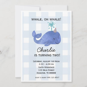 Baleine bleue Invitation fête d'anniversaire, pers