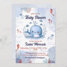 baleine bleue sous baby shower marin invitation