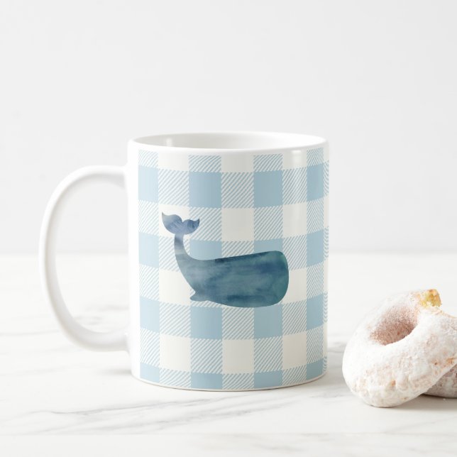 Baleine Blue Check Motif café Mug (Avec donut)