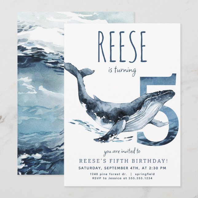 Baleine cinquième anniversaire Invitation (Devant / Derrière)