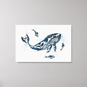 Baleine d'aquarelle en toile bleue Imprimer