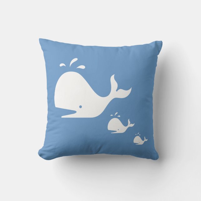 baleine de dessin animé blanc sur un oreiller bleu (Recto)