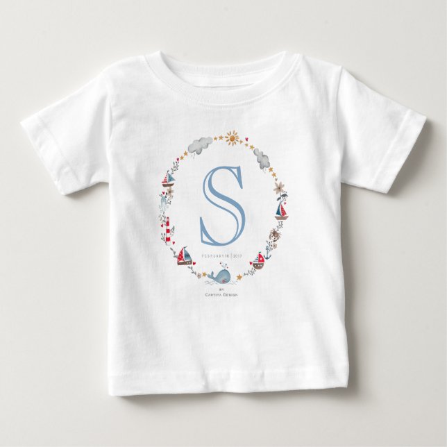 Baleine de mer Monogram | Bébé garçon | T-shirt (Devant)