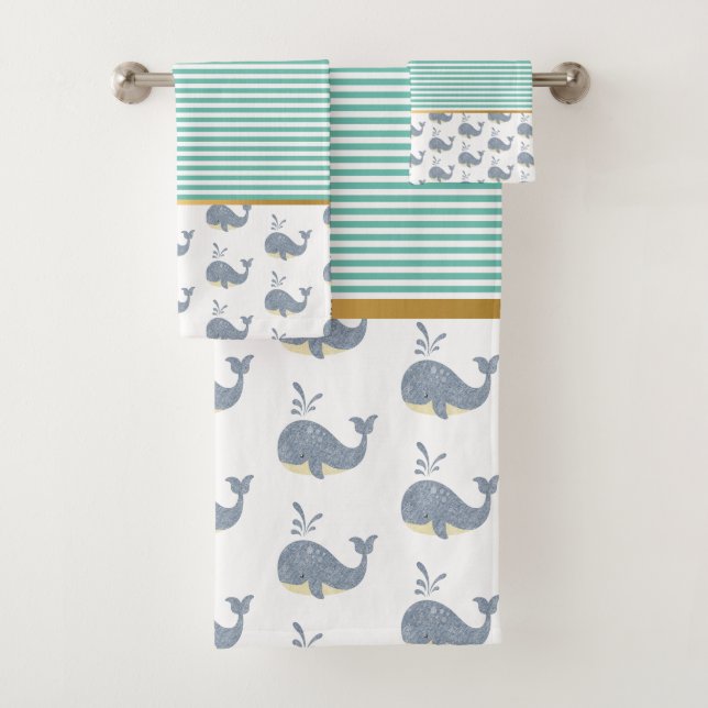 BALEINE D'UN TEMPS AQUABLUE STRIPE TOWER SET (En situation)