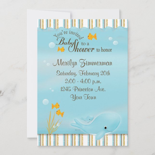 Baleine d'une grande invitation de baby shower (Devant)