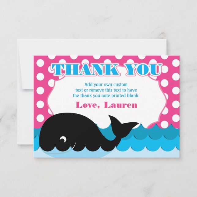 Baleine mignonne, cartes de Merci de point de (Devant)