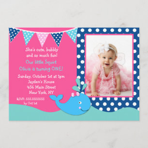 Baleine Photo Anniversaire Invitations Filles