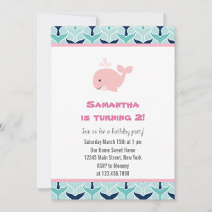 Baleine rose Invitation de fête d'anniversaire