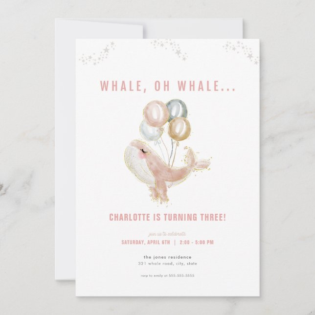 Baleine rose Oh Baleine Anniversaire Invitation (Devant)