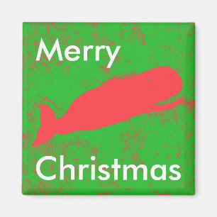baleine rouge sur aimant Joyeux Noël vert