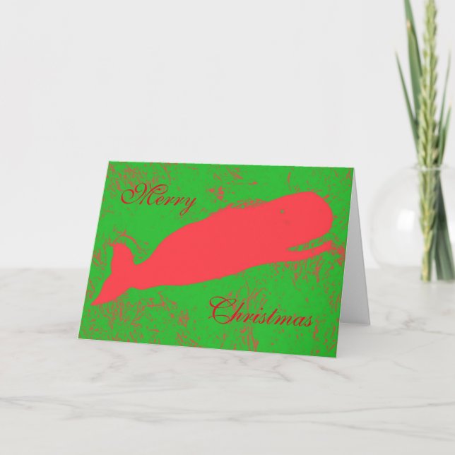 baleine rouge sur carte de voeux verte (Devant)