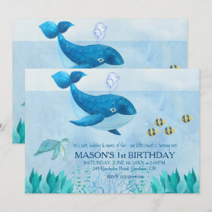 Baleine Thème Premier anniversaire Invitation