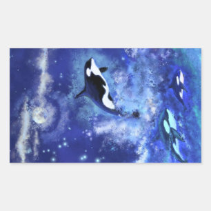 Baleine tueuse sur Pleine lune Bleu Sticker peintu