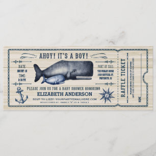 Baleine vintage, Baby shower Invitation de billets