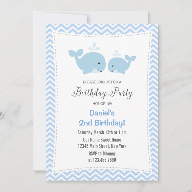 Baleines Anniversaire Invitation Blue (Devant)