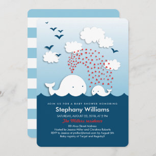 Baleines blanches Baby shower élégant Invitation a