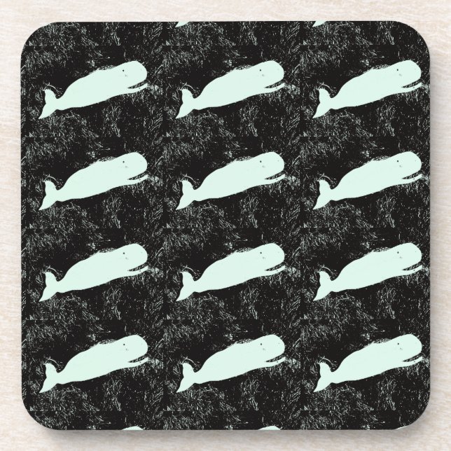 baleines blanches dessous de verre noir (Devant)