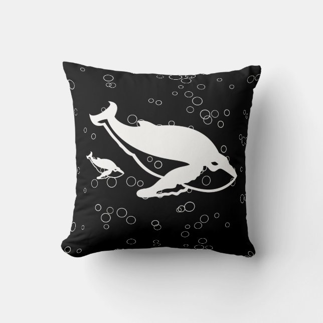 baleines blanches et bulles sur coussin noir (Recto)