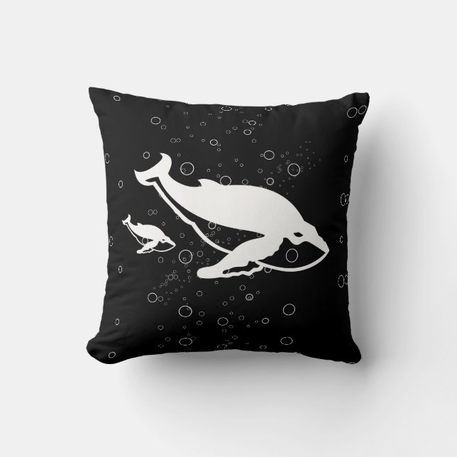 baleines blanches et bulles sur coussin noir (Recto)