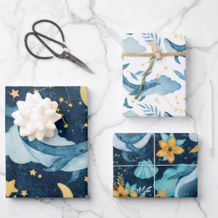 baleines célestes enfants enveloppant du papier