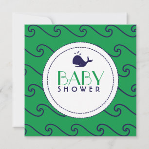Baleines contes et Wavy Navy & Green Invitation