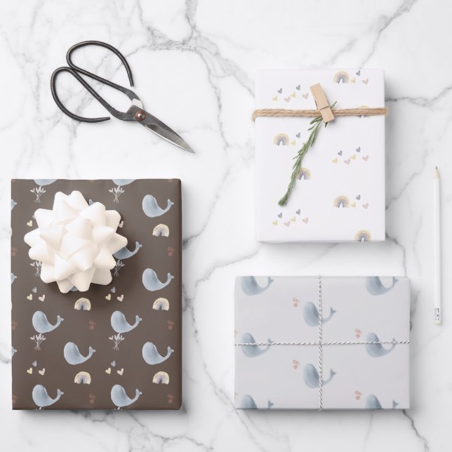 Baleines et arcs-en-ciel Feuilles papier - Ensembl (Recto)