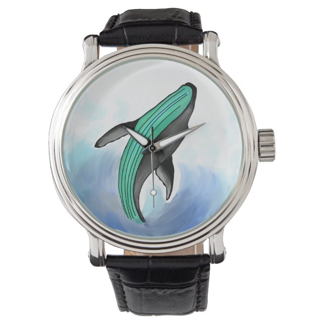 Baleines océan bleu mer amour nature art montre (devant)