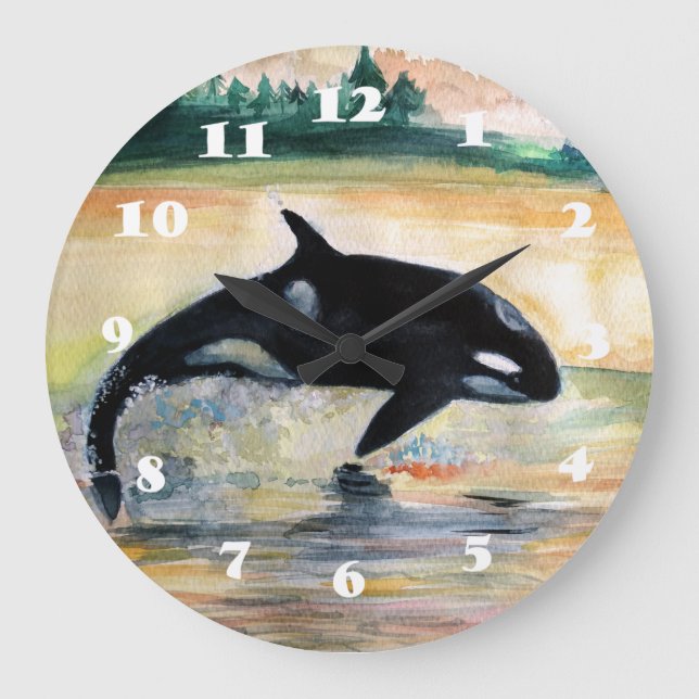 Baleines Saut Orca Arrondi (Grande Horloge Murale) (Recto)