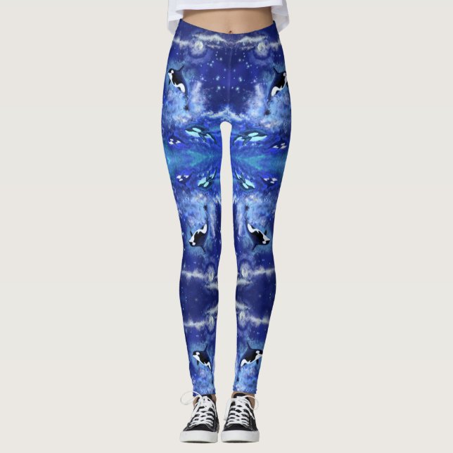 Baleines tueuses Pleine lune bleue Miroir Leggings (Devant)