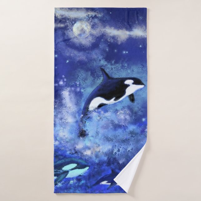 Baleines tueuses Pleine lune bleue serviette de ba (Serviette de bain)