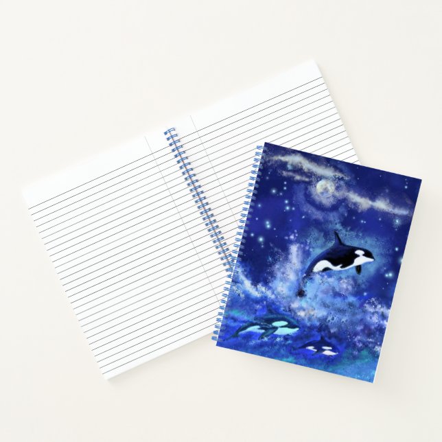 Baleines tueuses sur Carnet à Pleine lune bleue (Intérieur)