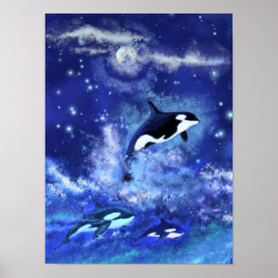 Baleines tueuses sur la Pleine lune bleue Tableau