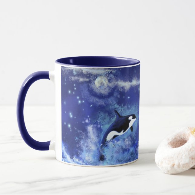 Baleines tueuses sur Mug à Pleine lune bleue (Avec donut)