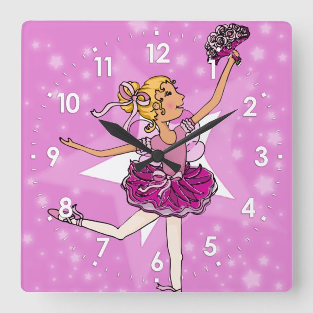 Balerina blonde filles roses horloge murale (Recto)