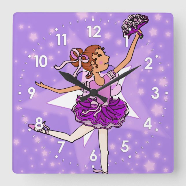Balerina filles étoiles violet horloge murale (Recto)