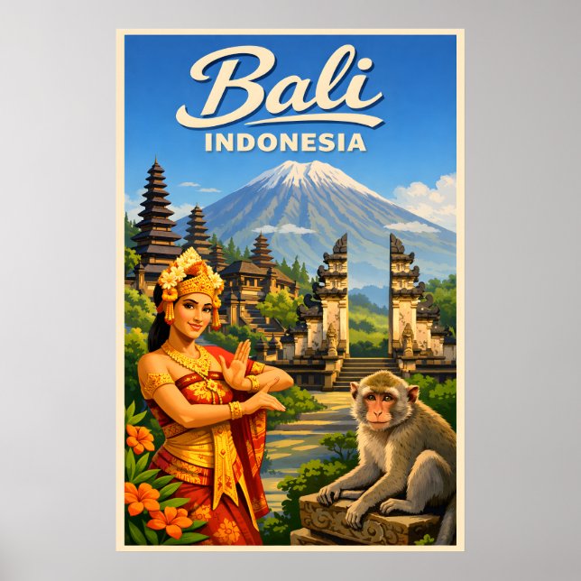Bali Indonesia - Vintage Travel Poster (Devant)
