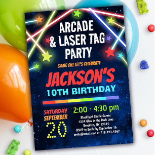 Balise Boys Arcade & Laser Invitation de fête d'an